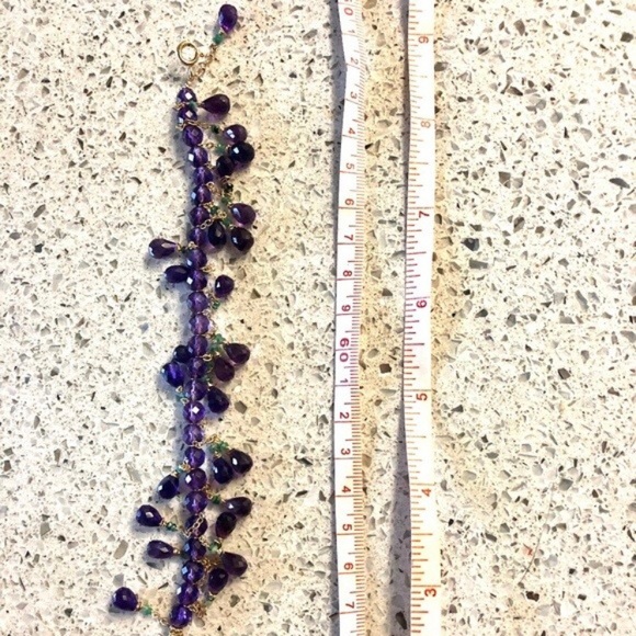 Genuine Natural African Amethyst Brazilian Emerald Gold Filled Charm Bracelet